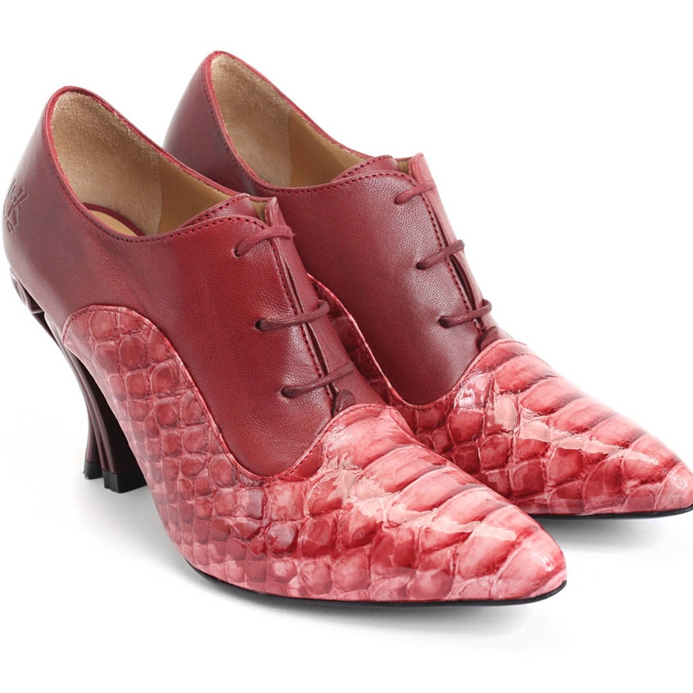 John Fluevog Red Textured Lace-Up Heels